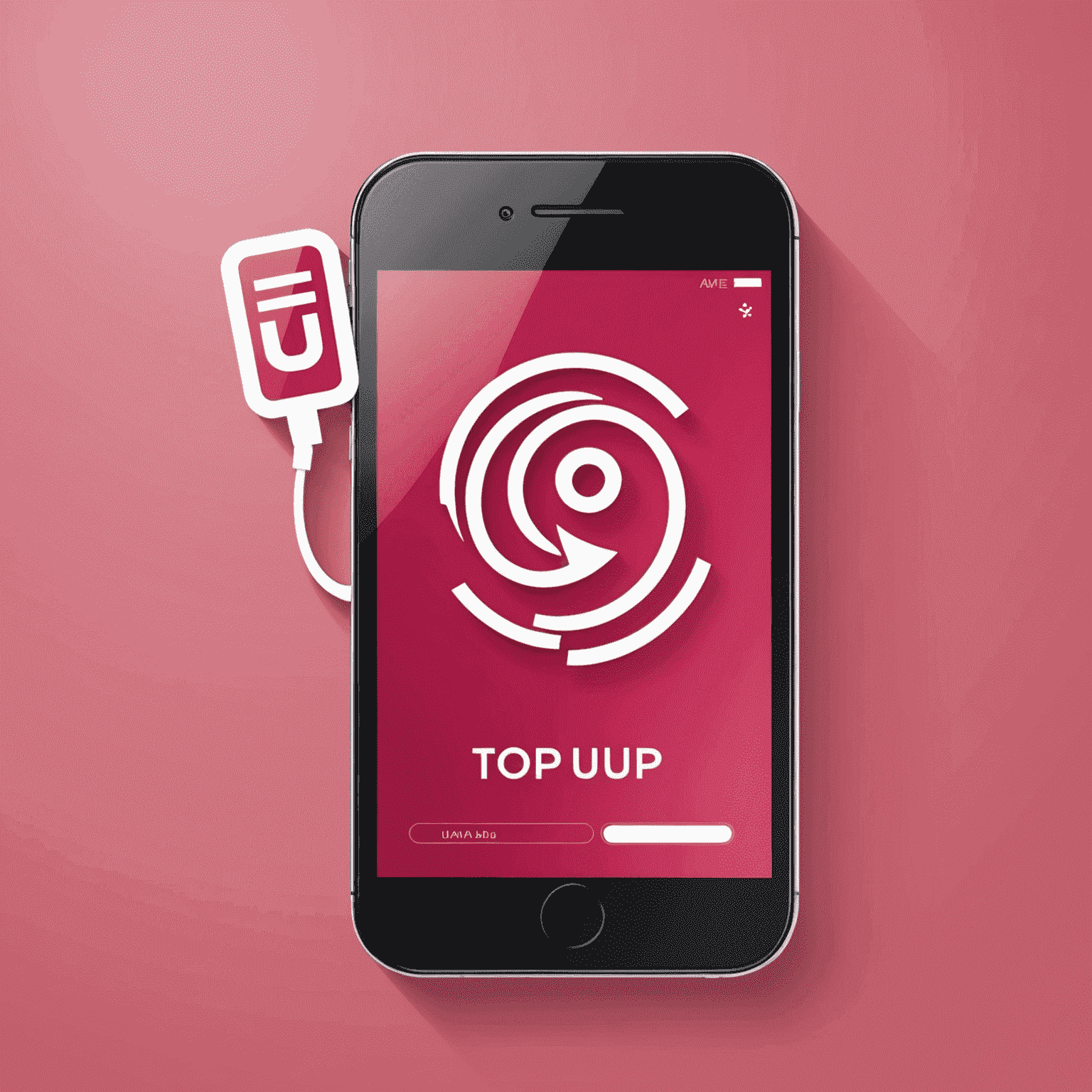 TopUp UAE Logo featuring a stylized mobile phone and internet symbol in red and pink colors