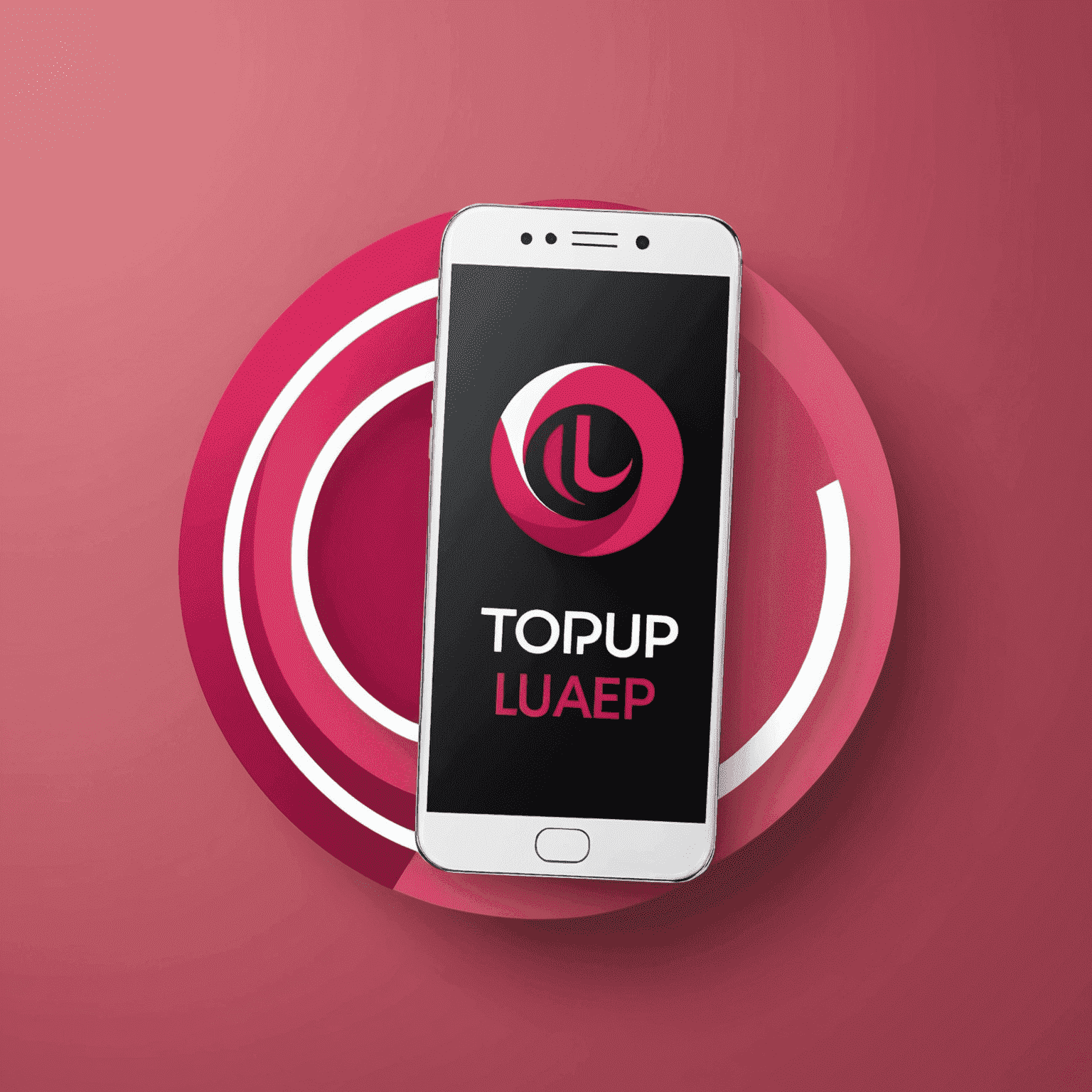 TopUp UAE Logo featuring a stylized mobile phone and internet symbol in red and pink colors