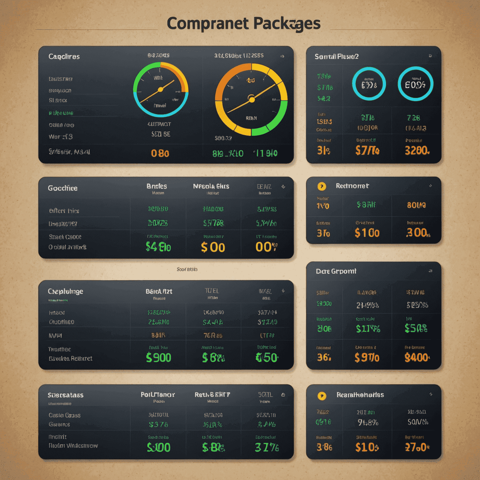 Comparison chart of various internet packages with speed and price indicators